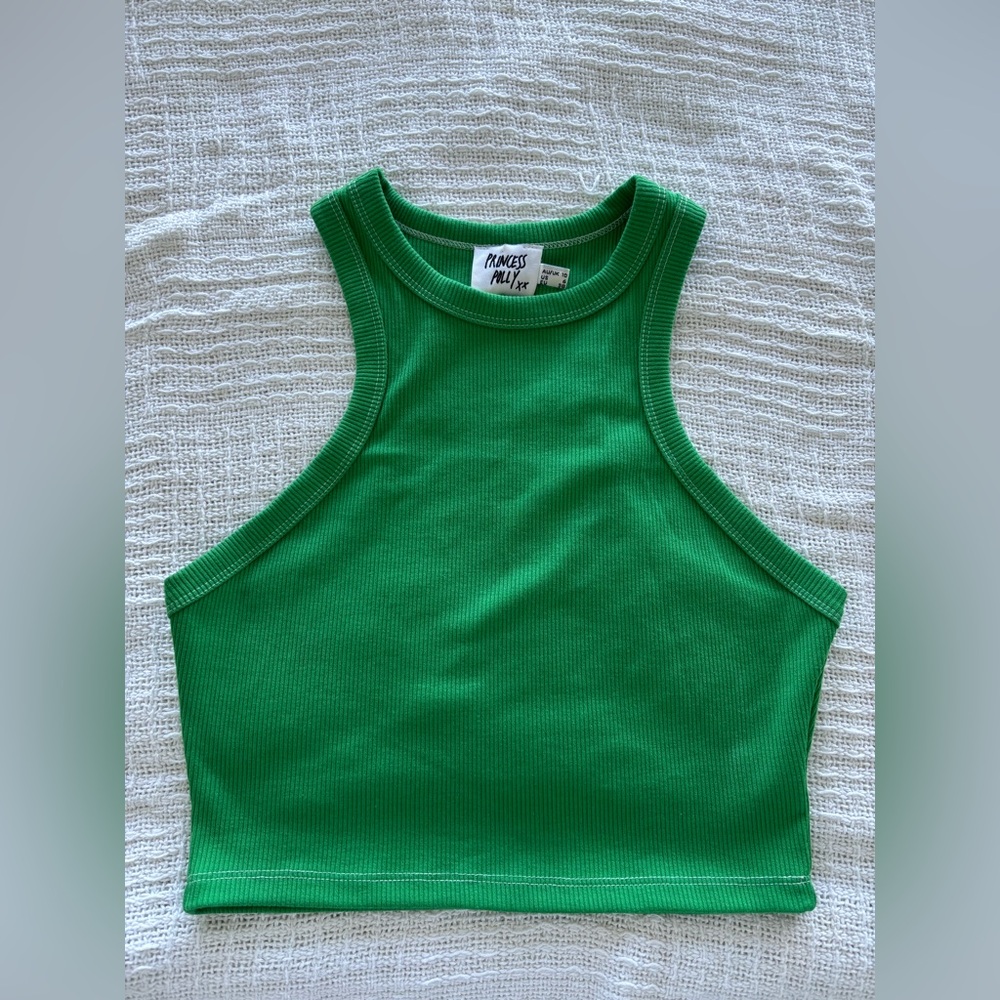 Princess Polly Green Ribbed Tank Top